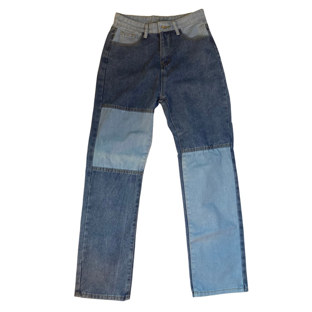 Patchwork flare high wasted jeans